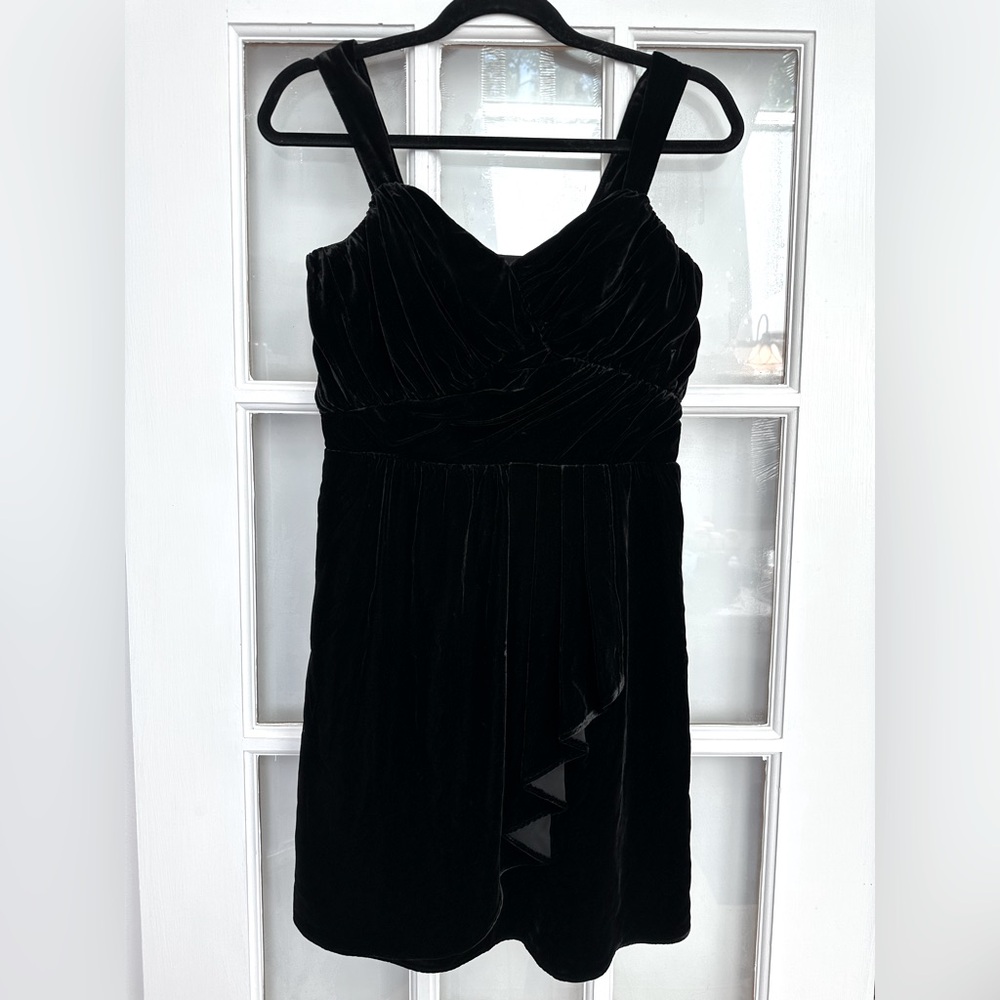 Vintage Express Y2K Black Velvet Ruffle Faux Wrap Front Silk Dress Size Small S